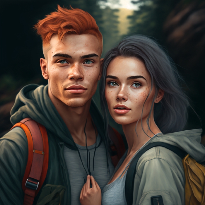 a cute and adventurous young couple in the woods